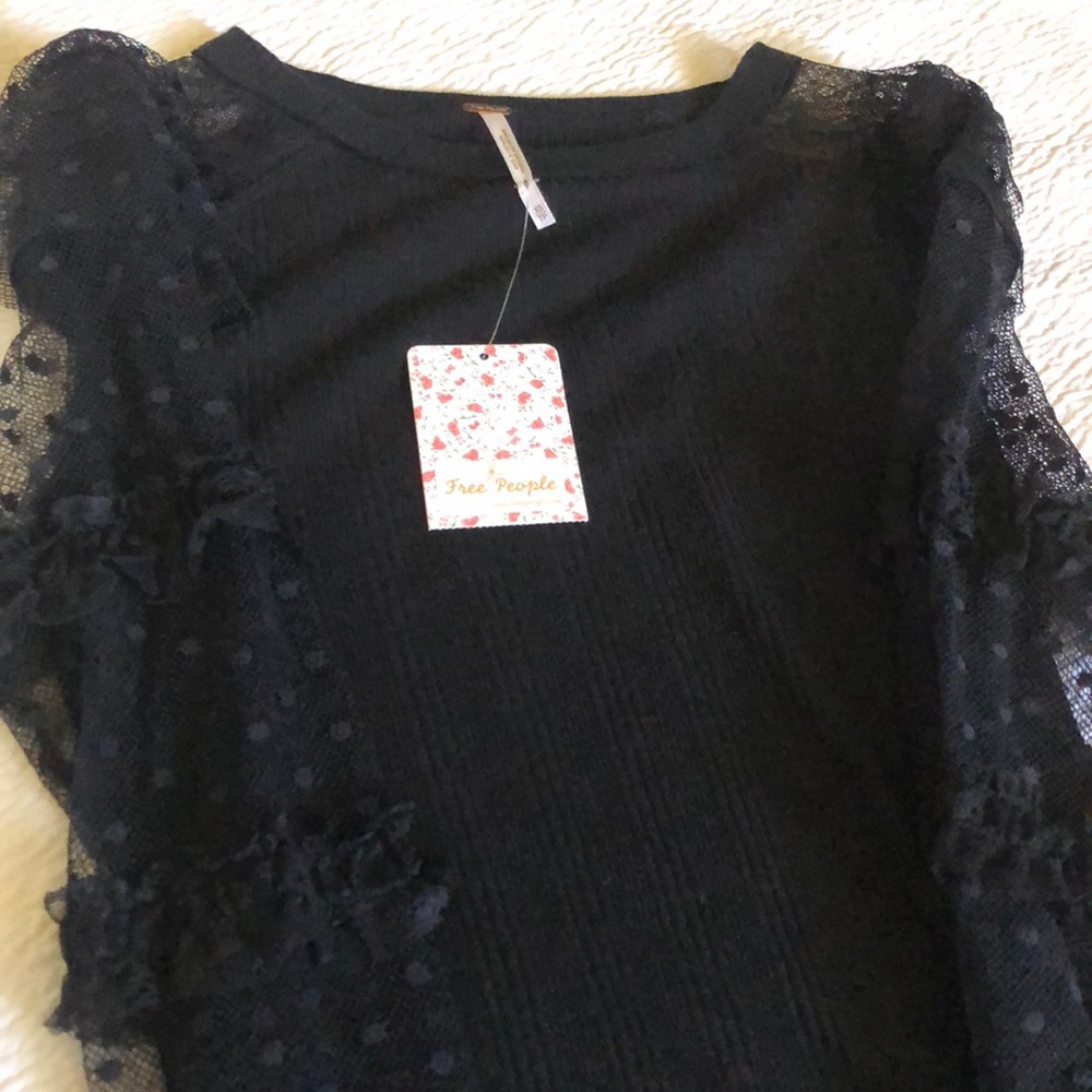 FREE PEOPLE Kiss Kiss Ruffle Lace Trim Mesh Top XS - Picture 9 of 9